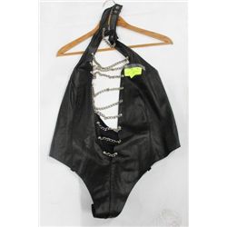 LADIES BLACK GENUINE LEATHER ONE PIECE BODY SUIT