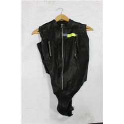LADIES BLACK GENUINE LEATHER ONE PCE BODY SUIT W/