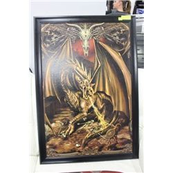 GOLDEN DRAGON FRAMED PICTURE 28" X 40"