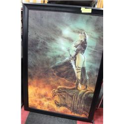 WARRIOR GIRL FANTASY FRAMED PICTURE 28" X 40"