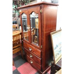 PINE CABINET W/ MIRRORED GLASS DOORS