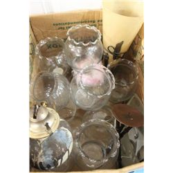 BOX OF ROSE BOWLS, LANTERNS AND VASES