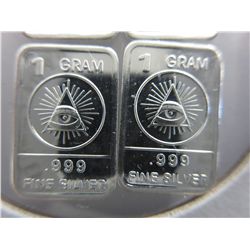 4 x .999 Silver Free Masons All Seeing Eye bars