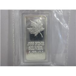 Canadian Maple Leaf .999 fine silver 5 gm bar