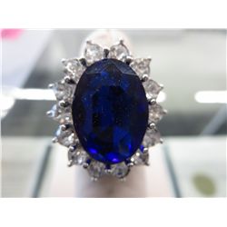 Large, estate blue & white crystal cocktail ring