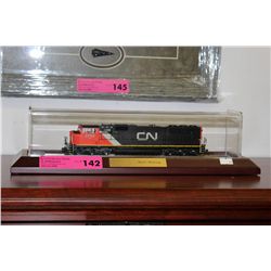 Model CN railway engine in display case