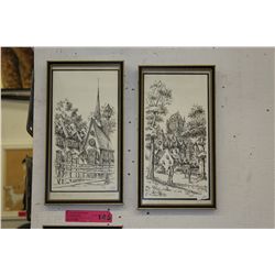 4 Vintage signed ink drawings