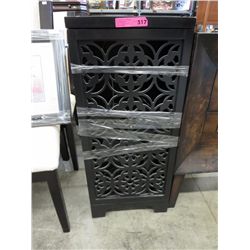 Lattice front accent cabinet