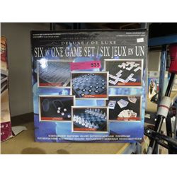 Six-in-one game set, in box.