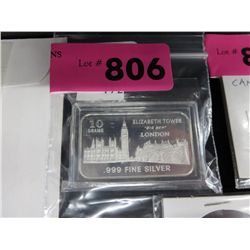 .999 Fine silver art bar "Big Ben" motif - 10 gr
