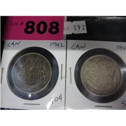 1942 & 1943 CDN .50 cent coins .800 silver