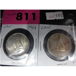 2x 1967 CDN .50 cent coins .800 silver