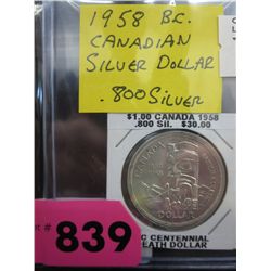 1958 CDN silver dollar .800 silver