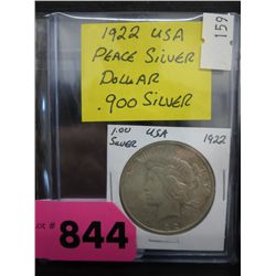 1922 US Peace silver dollar .900 silver