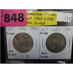 1945 & 1946 CDN silver 50 cent pcs .800 silver