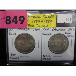 1949 & 1950 CDN silver 50 cent pcs .800 silver