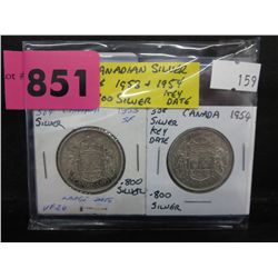 1953 & 1954 CDN silver 50 cent pcs .800 silver
