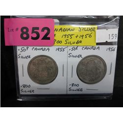 1955 & 1956 CDN silver 50 cent pcs .800 silver