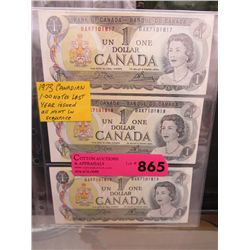 1973 CDN $1.00 Bills - In Sequence - Mint
