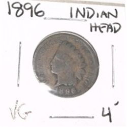 1896 INDIAN HEAD PENNY RED BOOK VALUE $4.00+ *NICE EARLY VERY GOOD GRADE*!! PENNY CAME OUT OF SAFE!!