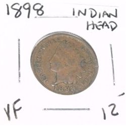 1898 INDIAN HEAD PENNY RED BOOK VALUE $12.00+ *NICE EARLY VERY FINE GRADE*!! PENNY CAME OUT OF SAFE!
