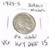 Image 1 : 1925-S *EXTREMELY RARE KEY DATE* BUFFALO NICKEL RED BOOK VALUE $15.00+ *NICE EARLY VBERY GOOD GRADE*