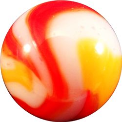 Marbles: Lot 114. PELTIER GLASS COMPANY, NLR Ketchup Mustard. 21/32". Mint (9.8).