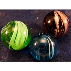 Marbles: Lot 195. ASSORTED HANDMADE, Banded. Lot of 3 marbles. Polished