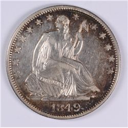 1849 SEATED HALF DOLLAR, AU-55