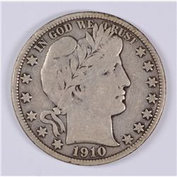 1910-S BARBER HALF DOLLAR, F/VF