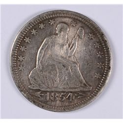1854 SEATED LIBERTY QUARTER, XF