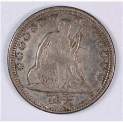 1877 SEATED QUARTER, XF/AU