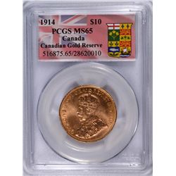 1914 $10.00 CANADIAN GOLD, PCGS MS-65 GEM!!! FROM THE CANADA GOLD RESERVE!