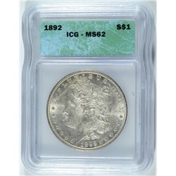 1892 MORGAN DOLLAR ICG MS 62   WHITE