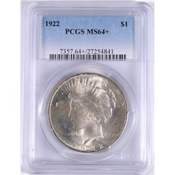 1922 PEACE SILVER DOLLAR, PCGS MS-64+  LOOKS 65