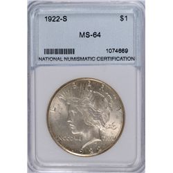 1922-S PEACE SILVER DOLLAR, NNC MS-64