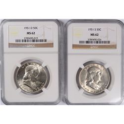1951-D, & 51-S FRANKLIN HALF DOLLARS NGC MS-62