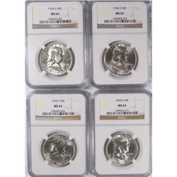4 1954-S FRANKLIN HALF DOLLARS NGC MS-63