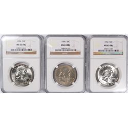 3 1956 FRANKLIN HALF DOLLARS NGC MS-63 FBL