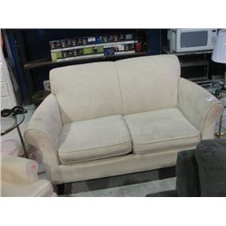 CONTEMPORARY CREAM COLORED MICROFIBER SUEDE LOVE SEAT
