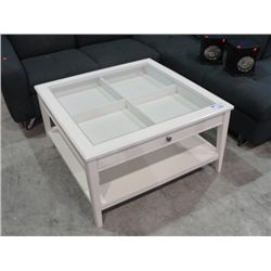 CONTEMPORARY WHITE GLASS TOP DISPLAY COFFEE TABLE
