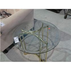 CONTEMPORARY BRASS AND GLASS END TABLE