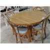 Image 1 : ROUND BUTCHER BLOCK STYLE SINGLE PEDASTAL DINETTE TABLE WITH 4 BENTWOOD CHAIRS