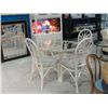 Image 1 : 6PC WHITE WICKER RATTAN DINETTE SET; GLASS TOP TABLE WITH 4 CHAIRS AND MATCHING CHINA CABINET
