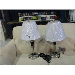 PAIR OF GALLANT BLACK AND BRUSHED NICKEL TABLE LAMPS COMPLETE WITH SHADES