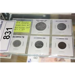 1946 CANADIAN SILVER COIN SET .800 SILVER; 50CENT, 25CENT, 10CENT, NICKEL AND PENNY