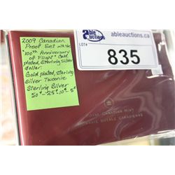 2009 CANADIAN PROOF SET WITH 100TH ANNIVERSARY OF FLIGHT GOLD PLATED STERLING SILVER DOLLAR, GOLD