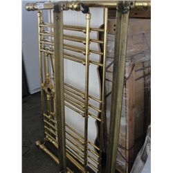 BRASS DOUBLE SIZE BED; HEADBOARD AND FOOTBOARD WITH WHITE WOODEN DOUBLE SIZE FOODBOARD