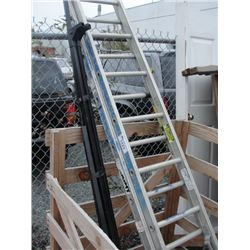 APPROX 24' ALUMINUM EXTENSION LADDER AND BUNDLE OF METAL BRACKETS