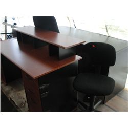 PALLET LOT OF 2 OFFICE DESKS, 2 OFFICE CHAIRS, AND 2 FLOOR PROTECTORS